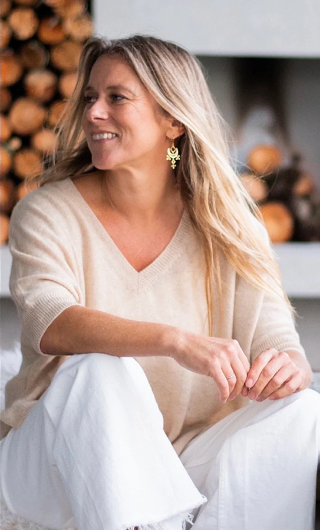 Cashmere V-neck Popover Top