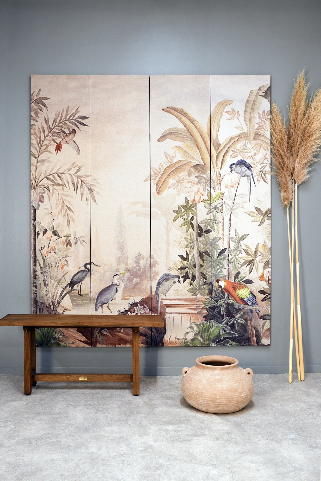 Screen/Wall Art/Headboard Parrots & Cranes Garden