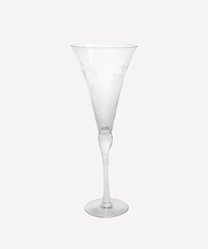 Floral Etched Tall Wine Glass