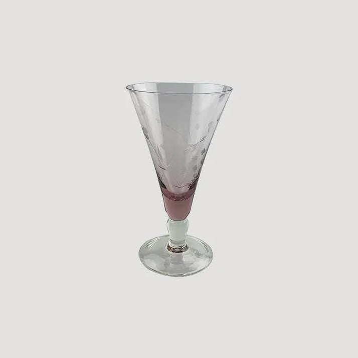 Floral Etched Short Wine Glass