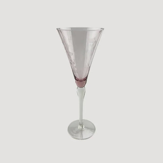 Floral Etched Tall Wine Glass