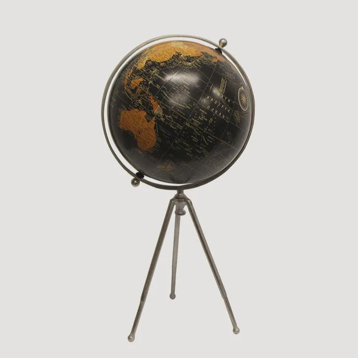 Large Black Globe on Stem Tripod Stand