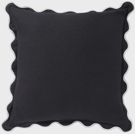 Linen Scallop Black 55x55 Cushion