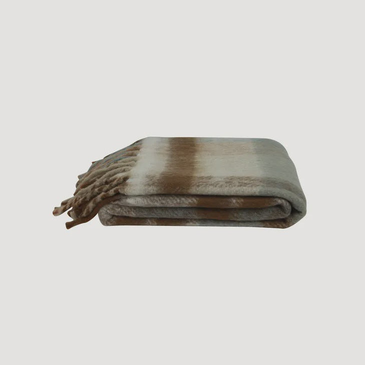 Blue Brown Plaid Tassel Throw