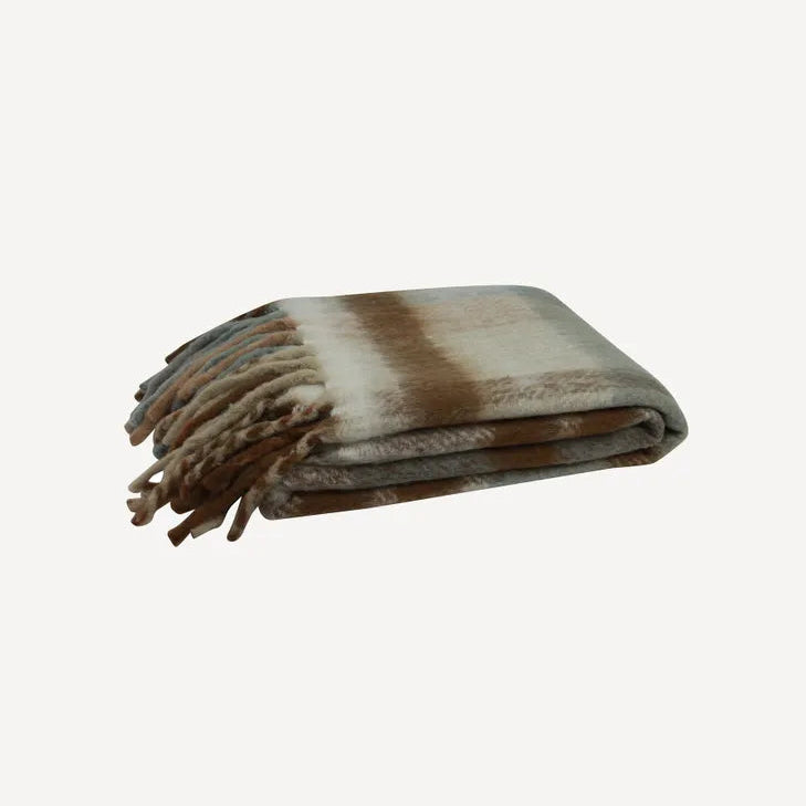 Blue Brown Plaid Tassel Throw
