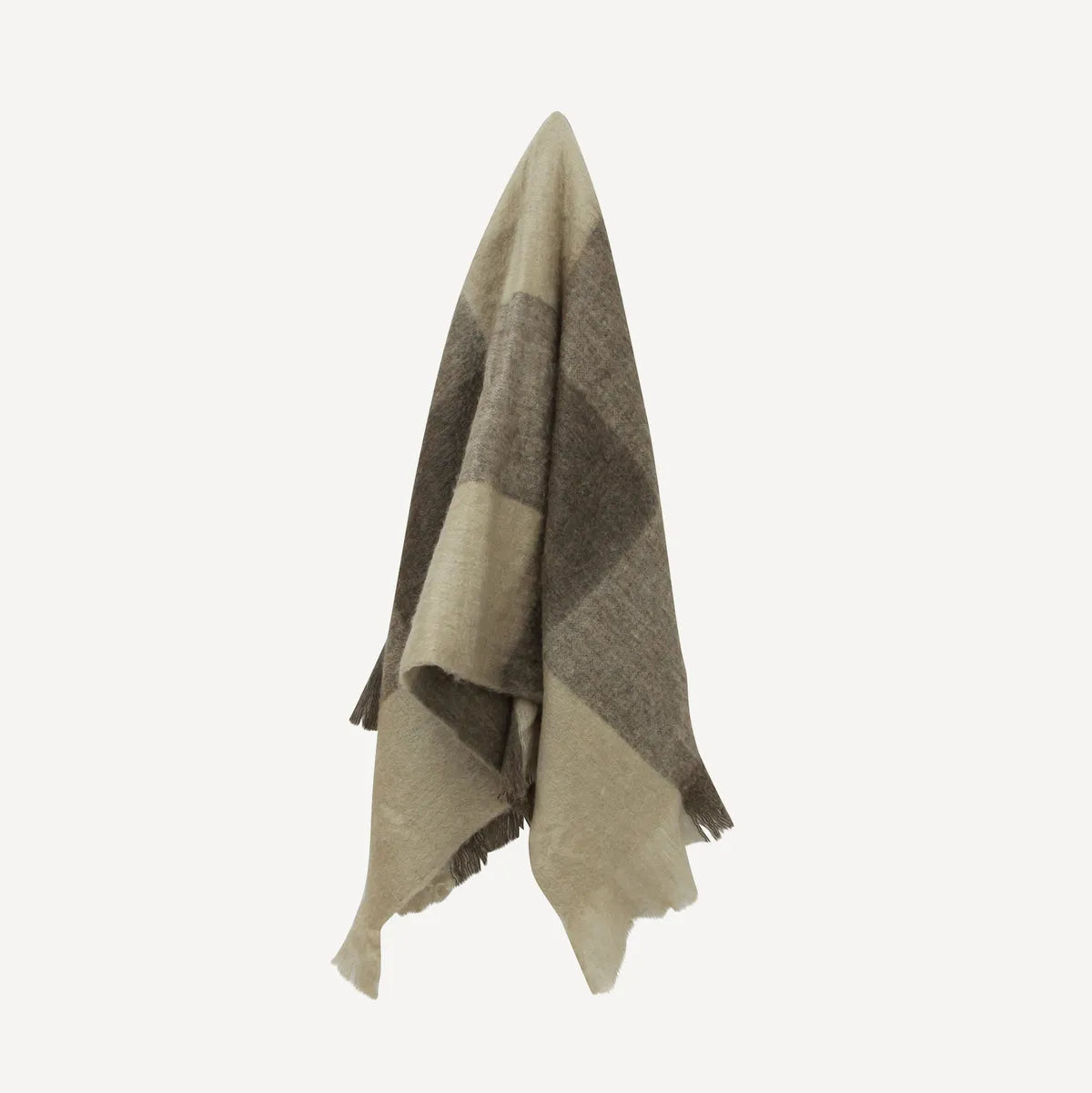 Beige Brown Plaid Fringe Throw