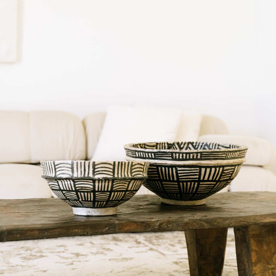 Black & White Paper Mache Bowl