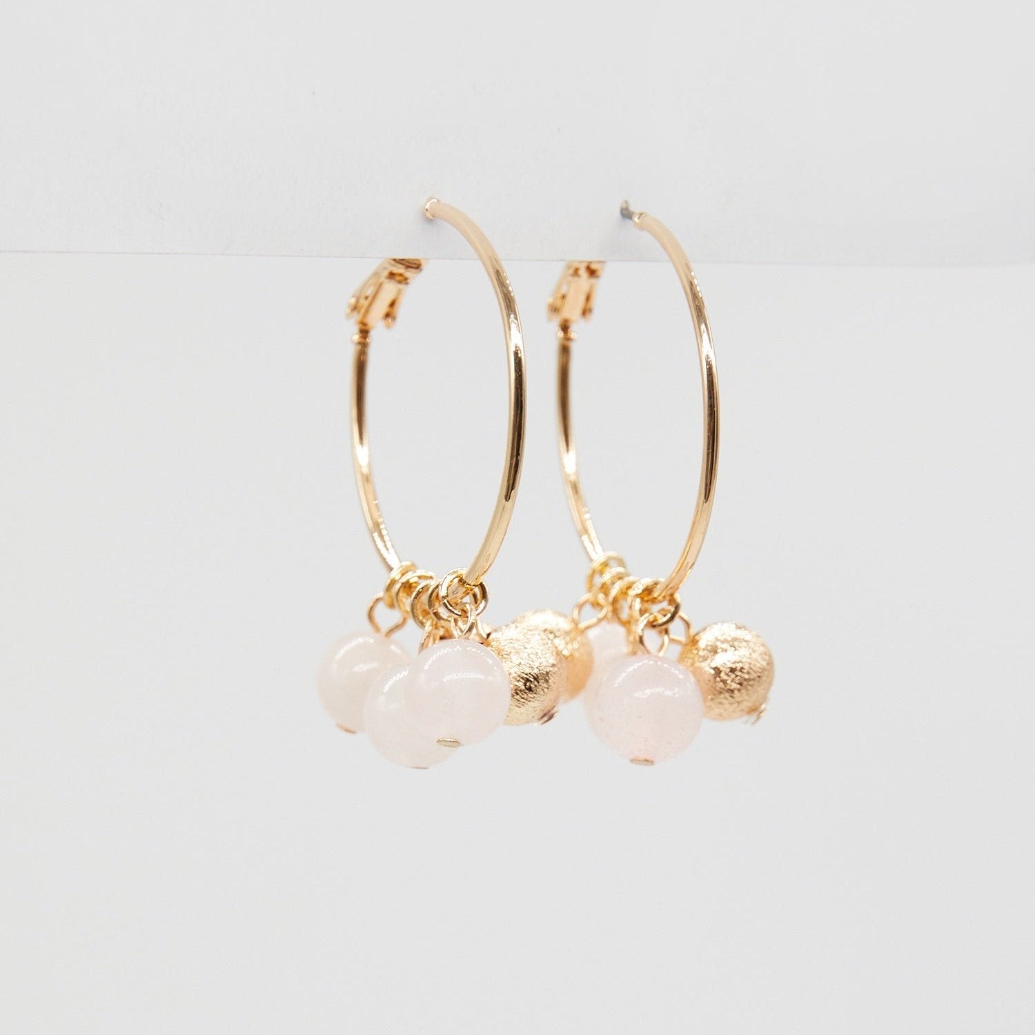 Pink & Gold Ball Hoop Earrings