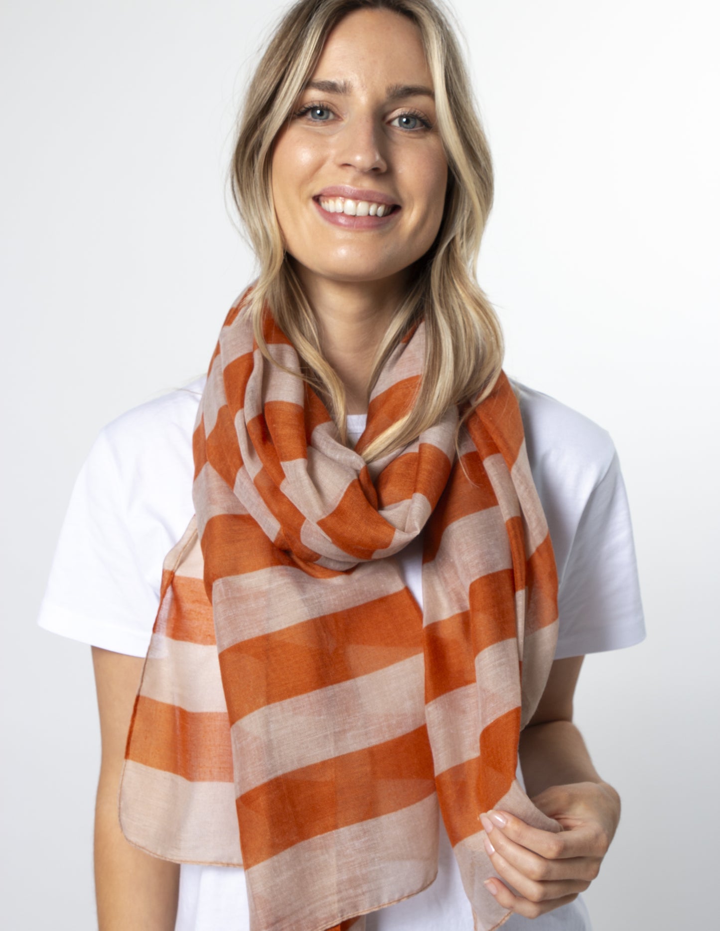 Mandarin And Taupe Stripe Scarf