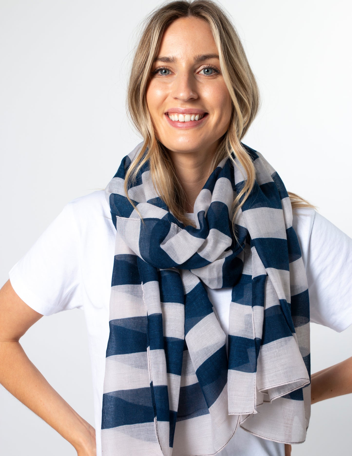 Navy And Cream Stripe  Scarf