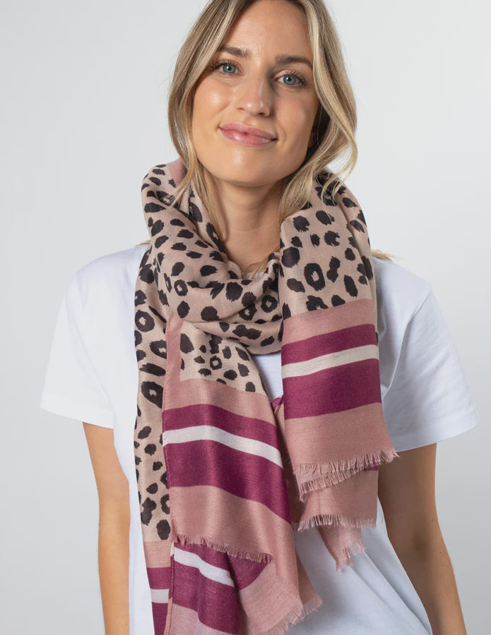 Blush Leopard Plum Stripe  Scarf