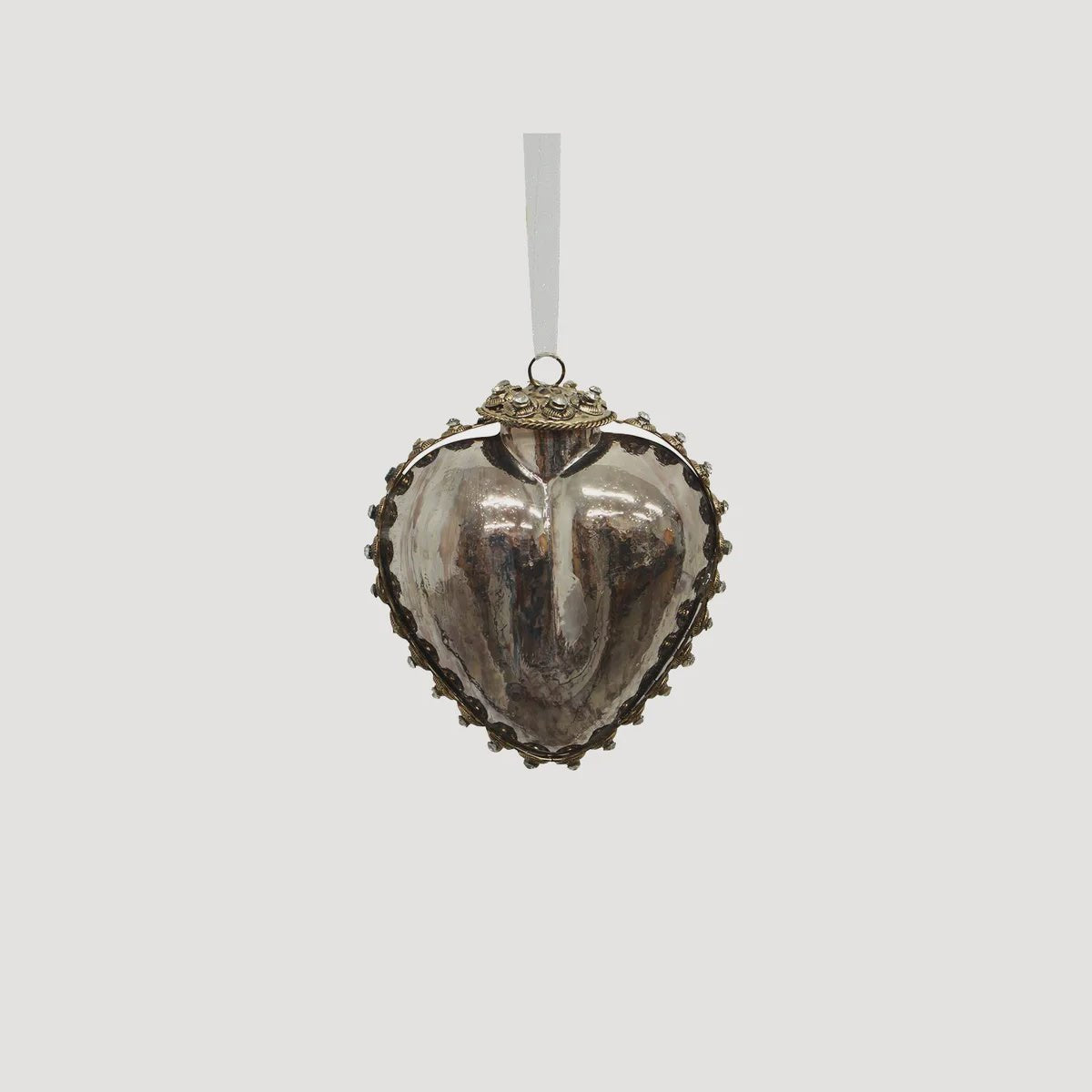 Silver Ornate Glass Heart