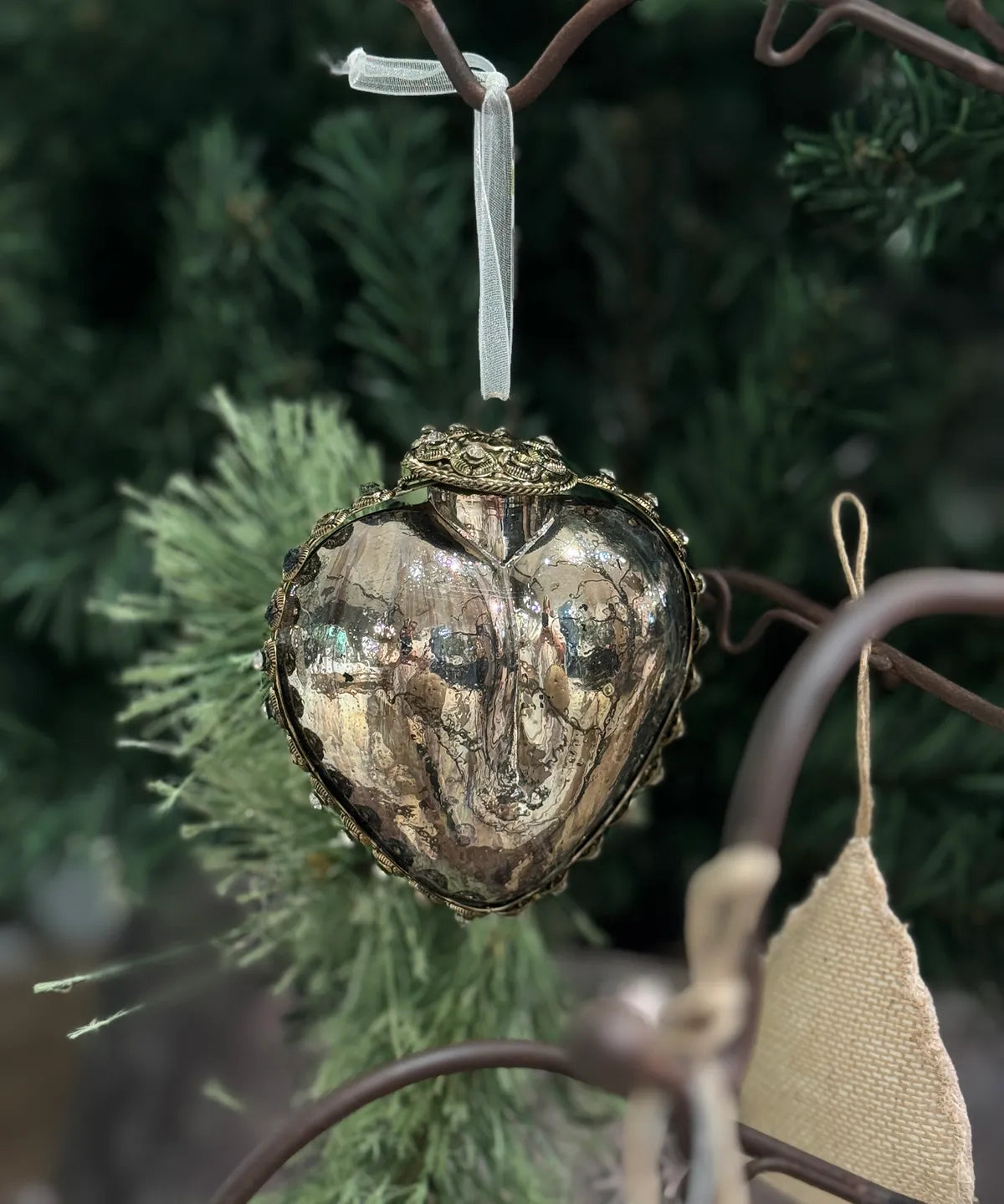 Silver Ornate Glass Heart