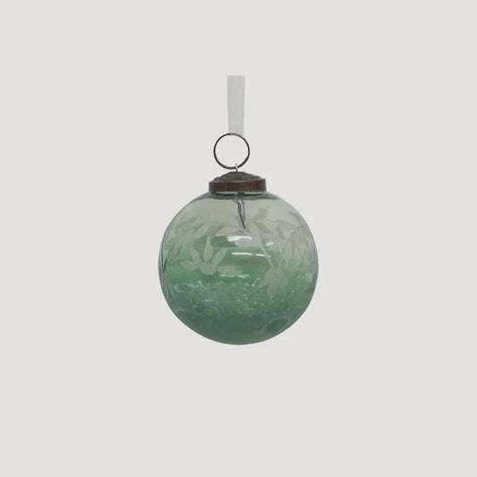 Sandblasted Leaf Teal Bauble