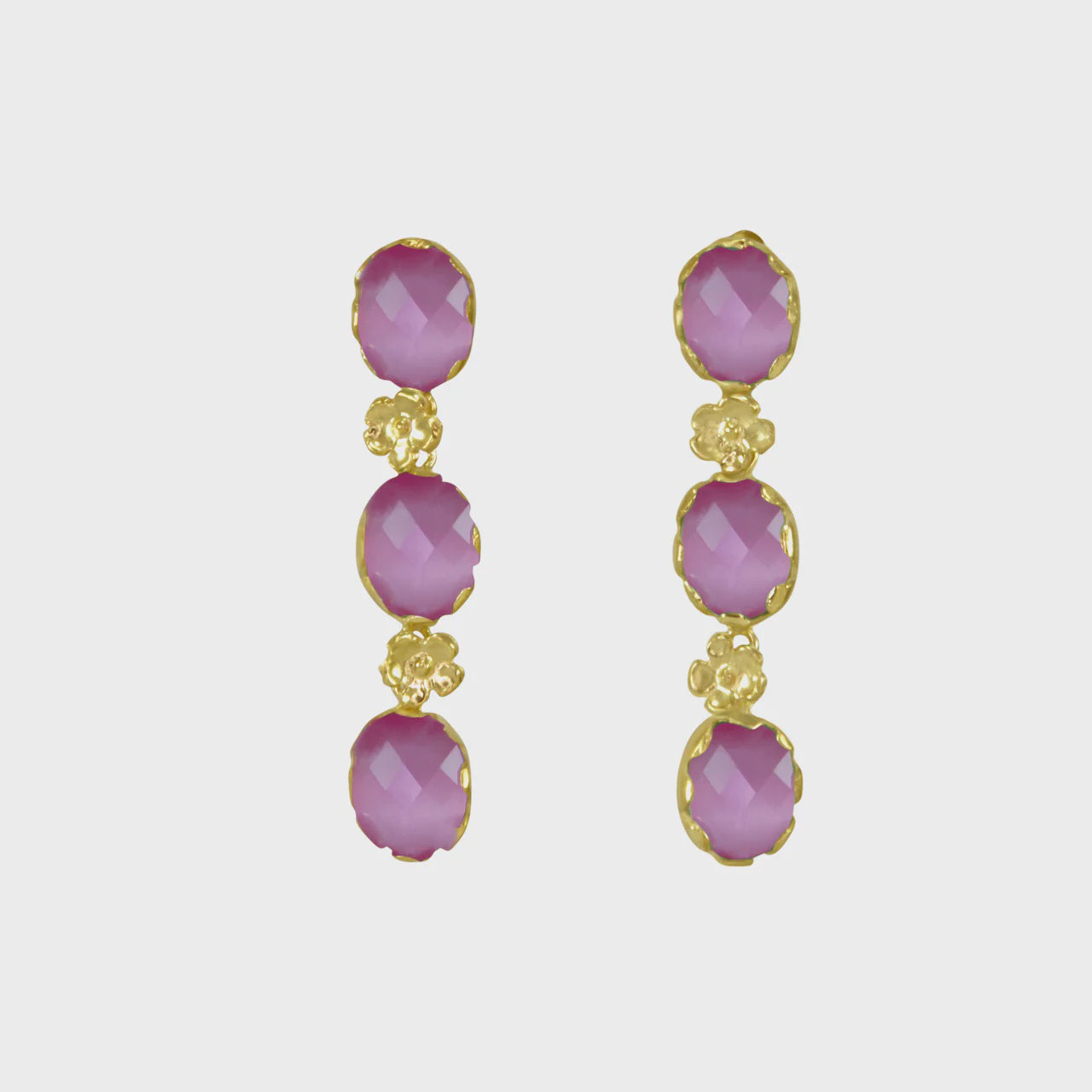 Pink Stone Triple Drop Earrings