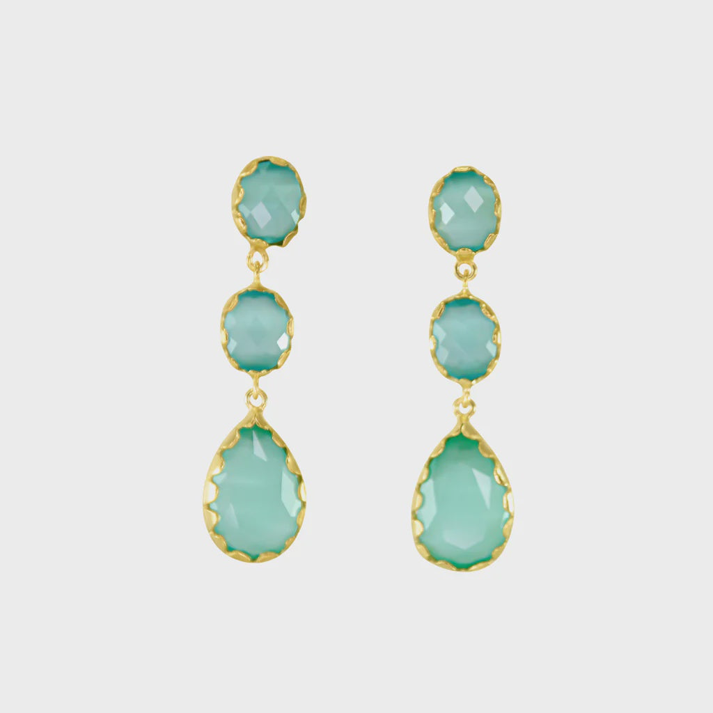 Aqua Stone Triple Drop Earrings