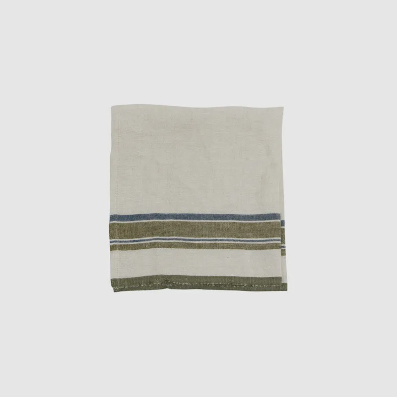 Green Selvedge Stripe Linen Napkin Set 4