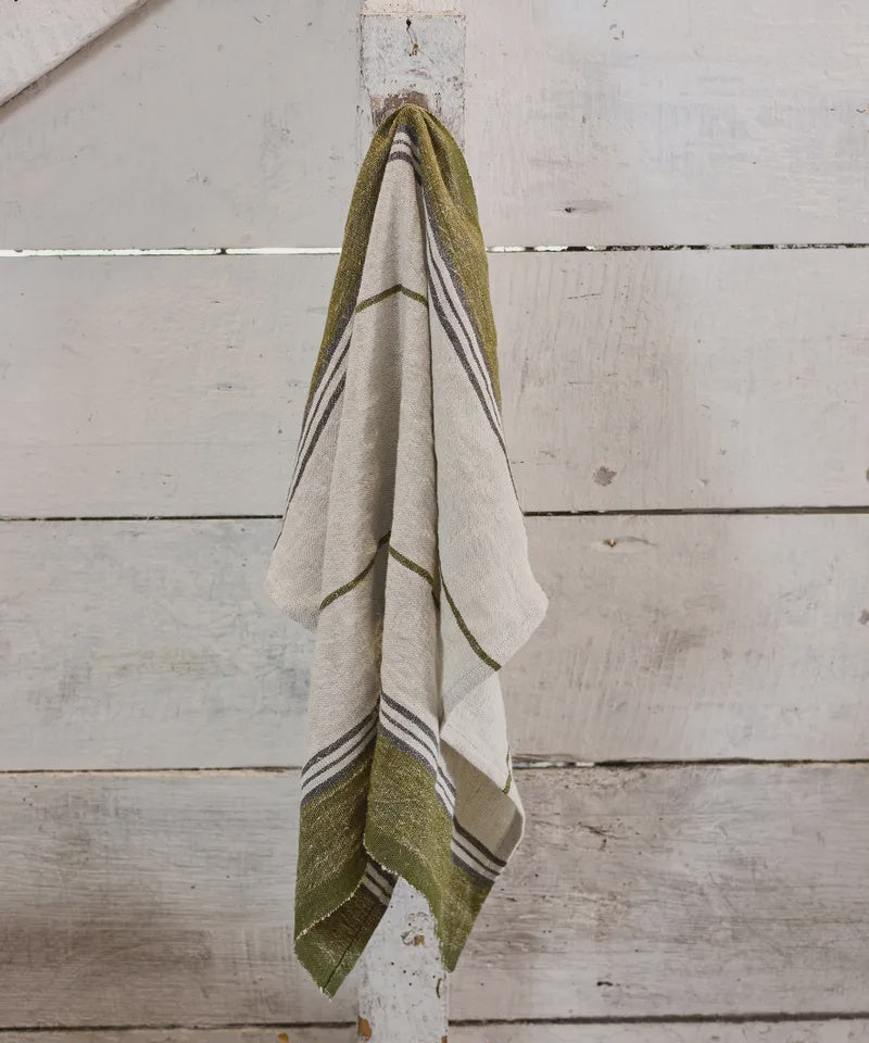 Green Selvedge Stripe Linen Teatowel