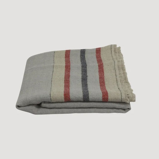 Herringbone Stripe Linen Throw Grey