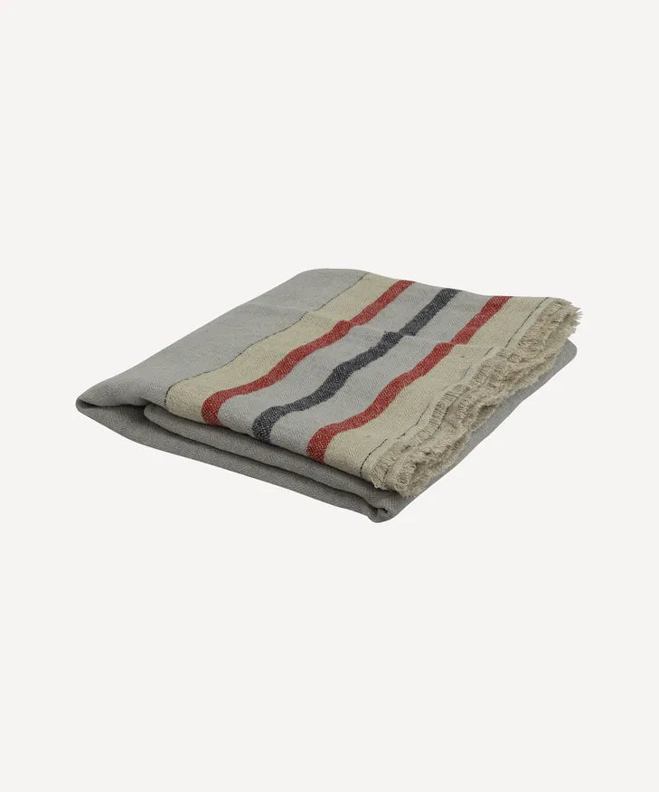 Herringbone Stripe Linen Throw Grey