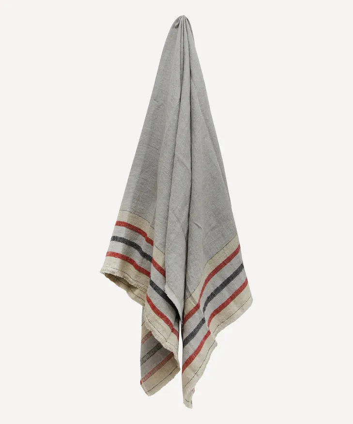 Herringbone Stripe Linen Throw Grey