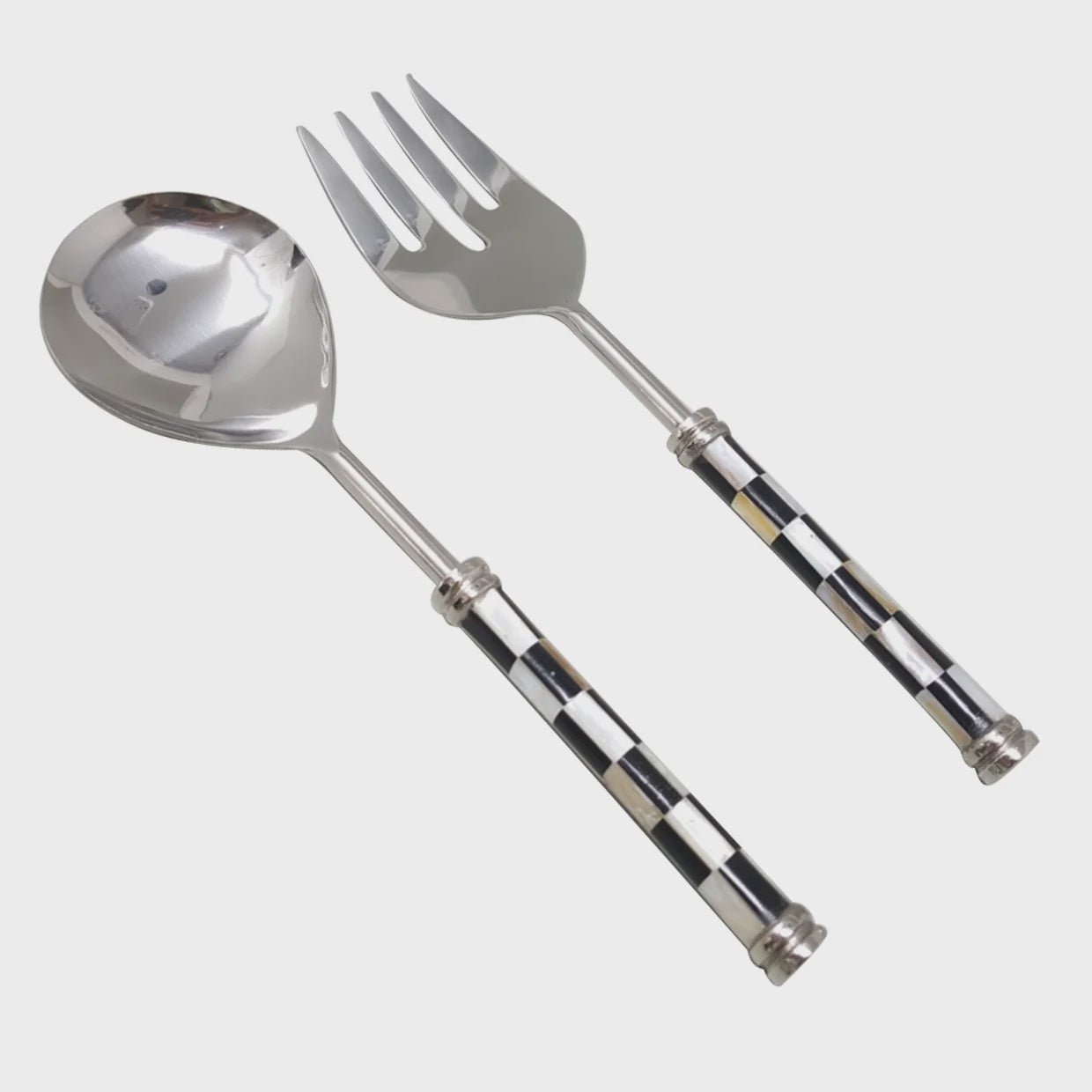 Checker Stainless Steel & Bone Salad Server Set